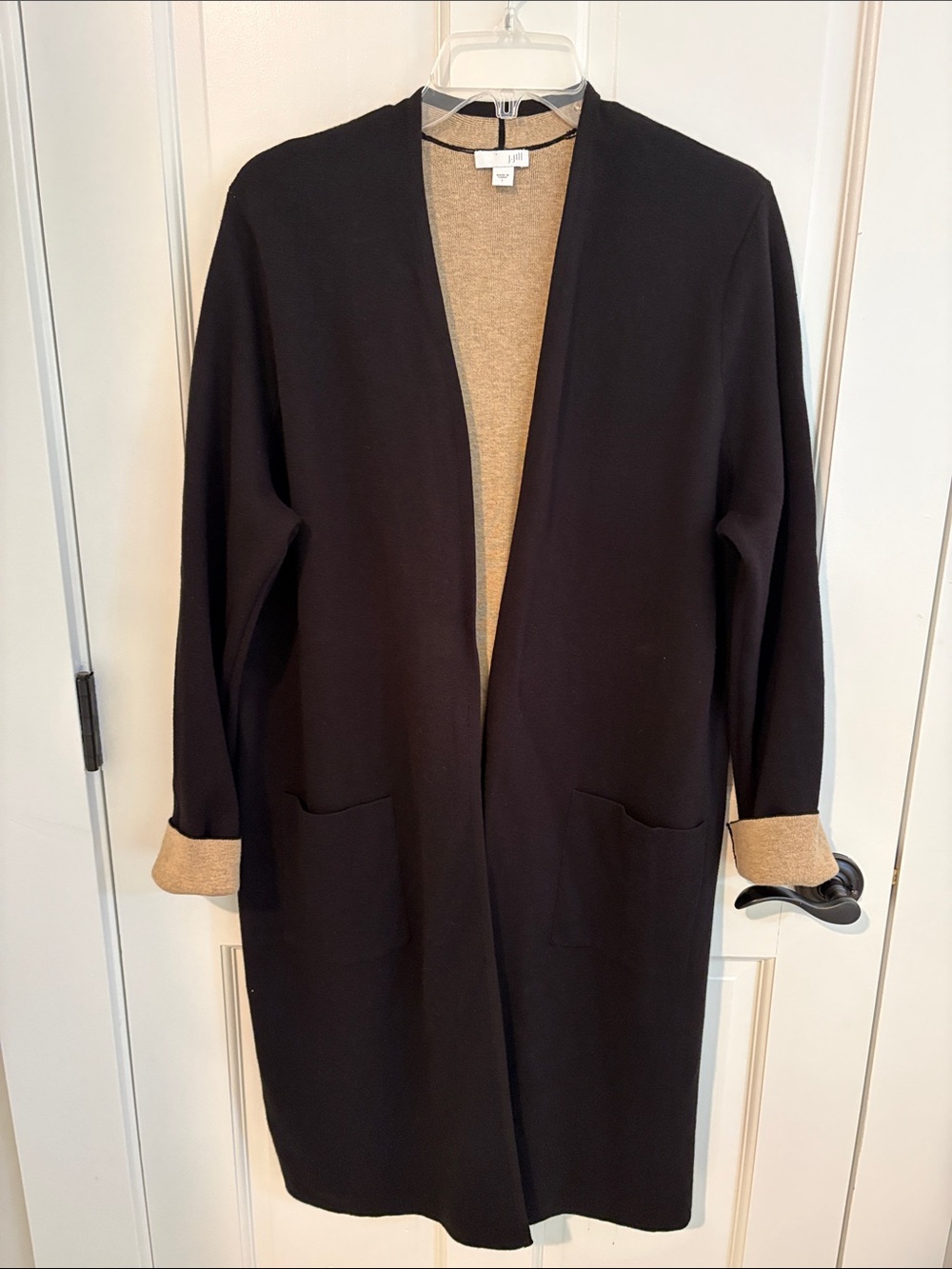 J. Jill Size L Open-Front Cardigan in Black and Camel